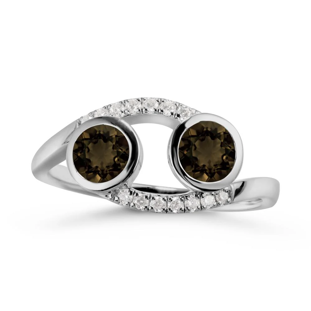 Round Smoky Quartz Two Stone Ring