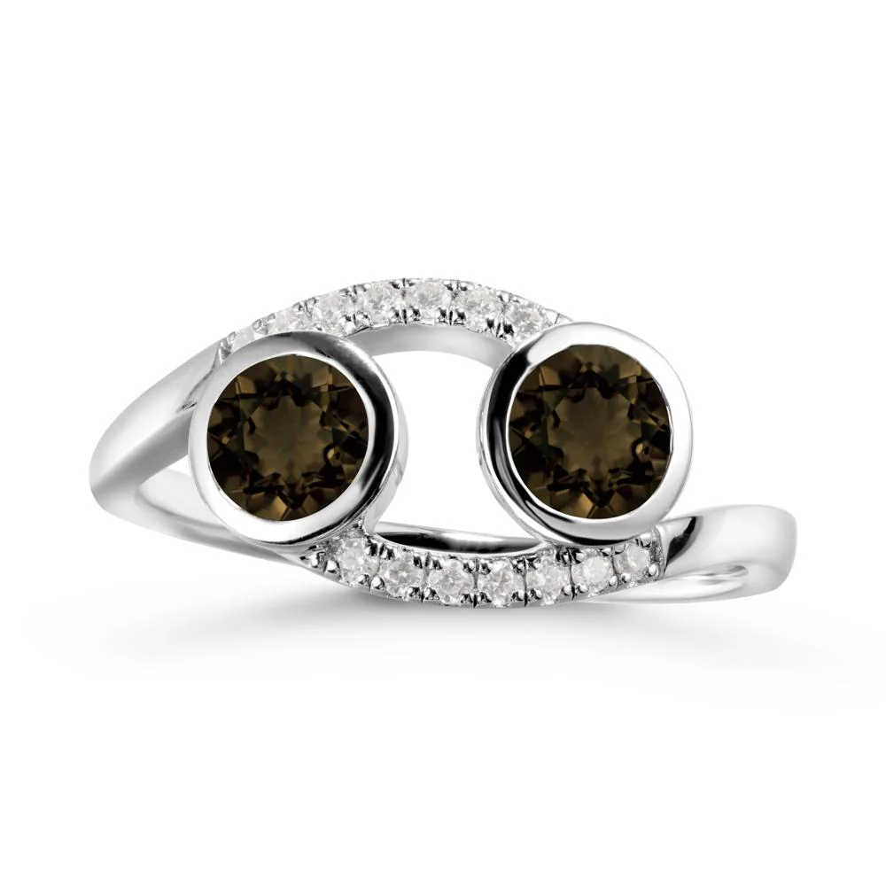 Round Smoky Quartz Two Stone Ring - Image 3