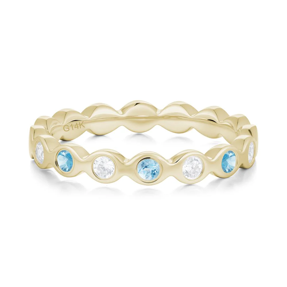 Round Swiss Blue Topaz and Cubic Zirconia Eternity Band Ring