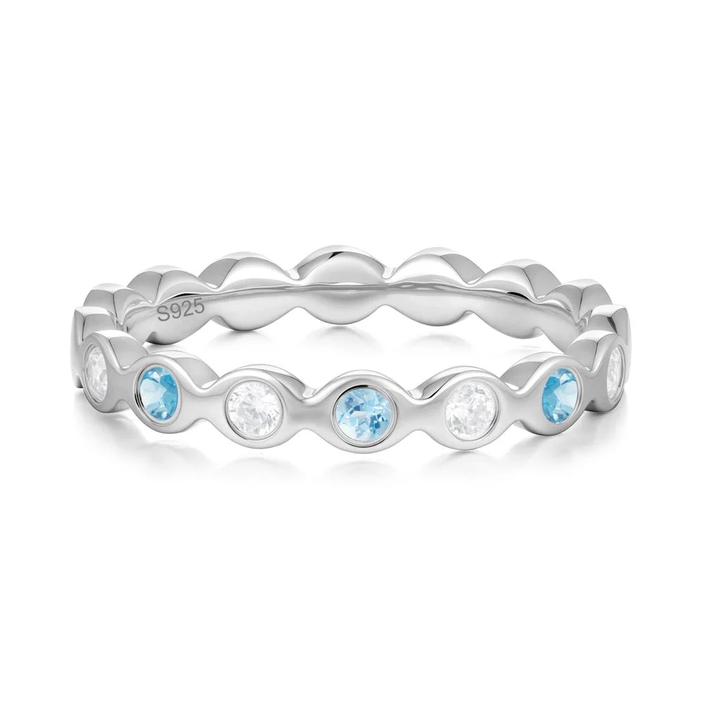 Round Swiss Blue Topaz and Cubic Zirconia Eternity Band Ring - Image 4