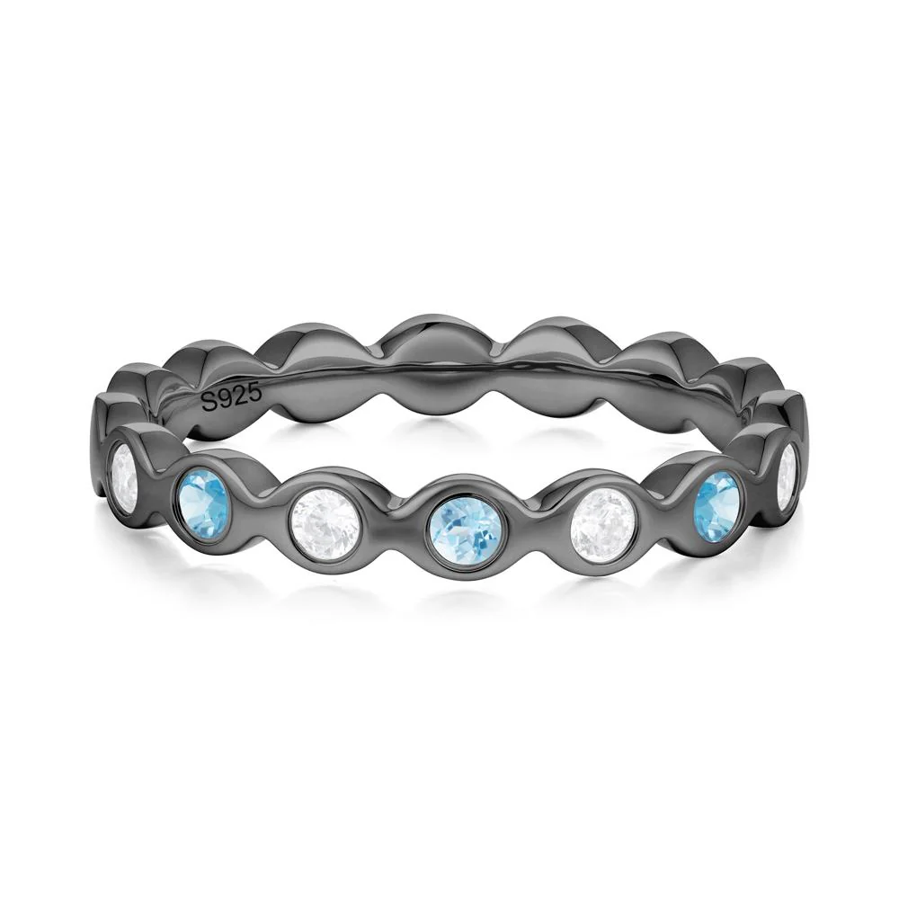 Round Swiss Blue Topaz and Cubic Zirconia Eternity Band Ring - Image 7