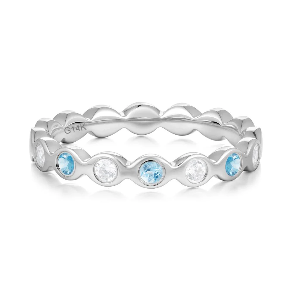 Round Swiss Blue Topaz and Cubic Zirconia Eternity Band Ring - Image 8