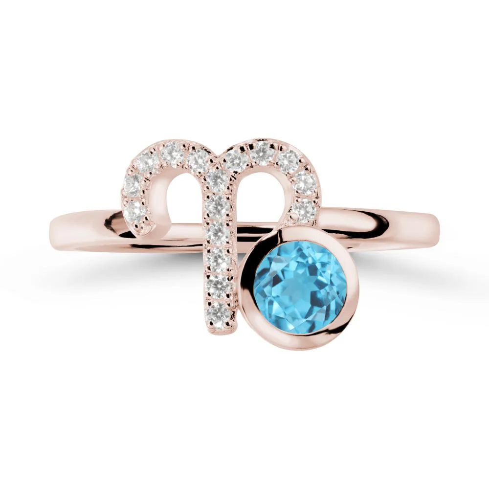 Round Swiss Blue Topaz Aries Zodiac Ring-Bold & Ambitious - Image 2