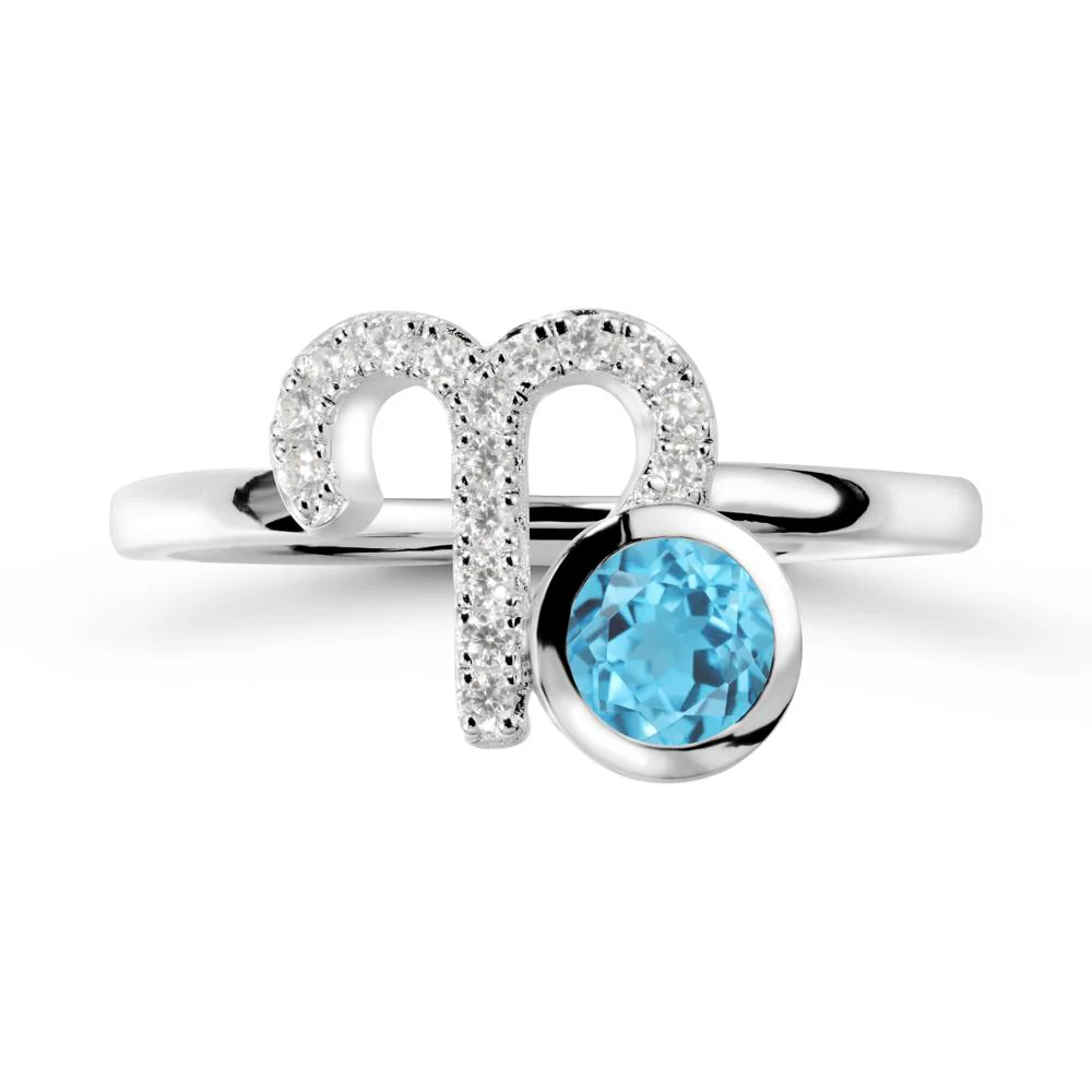 Round Swiss Blue Topaz Aries Zodiac Ring-Bold & Ambitious - Image 9