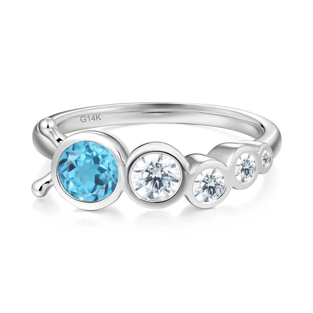 Round Swiss Blue Topaz Bubble Ring - Image 3