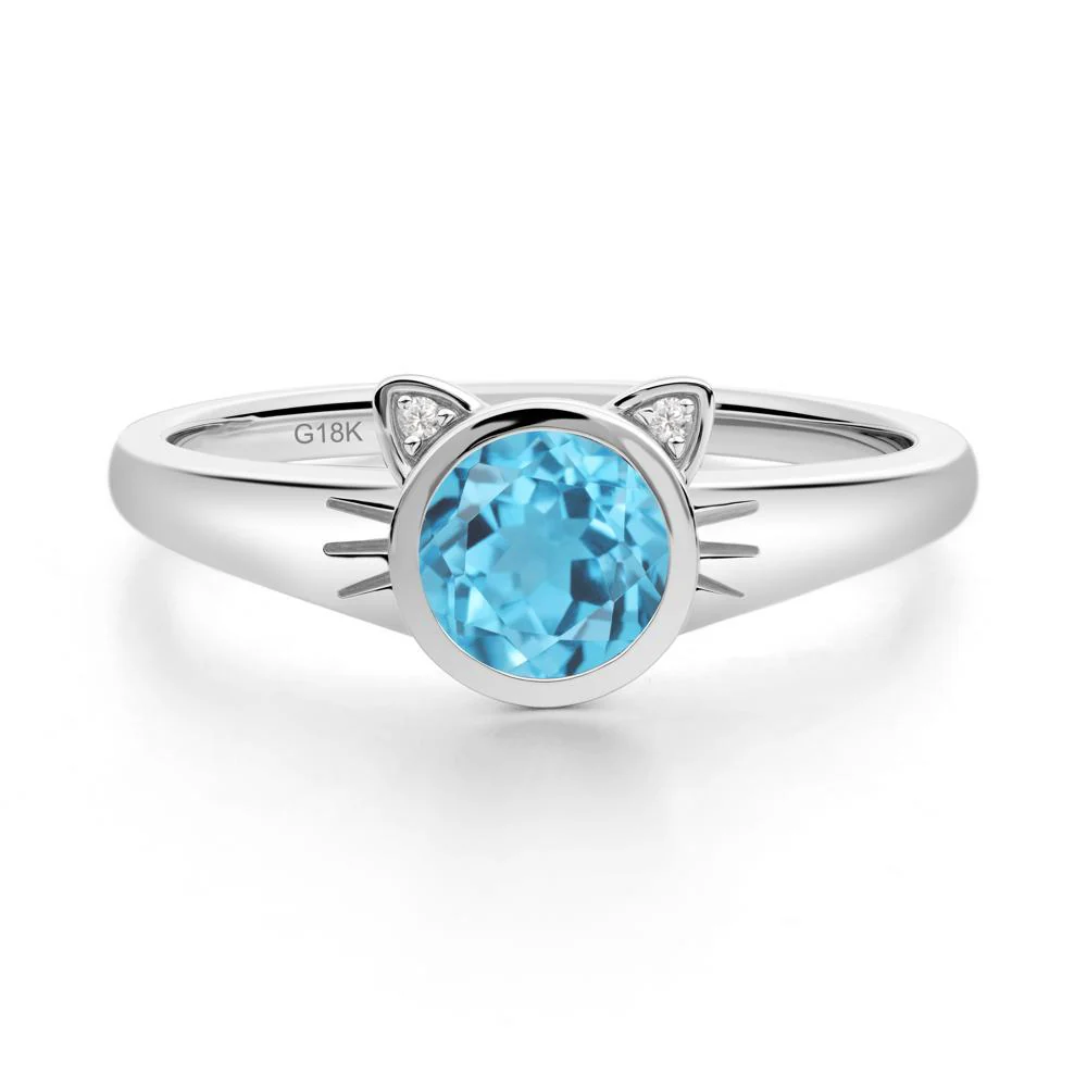 Round Swiss Blue Topaz Cat Ear Ring - Image 4