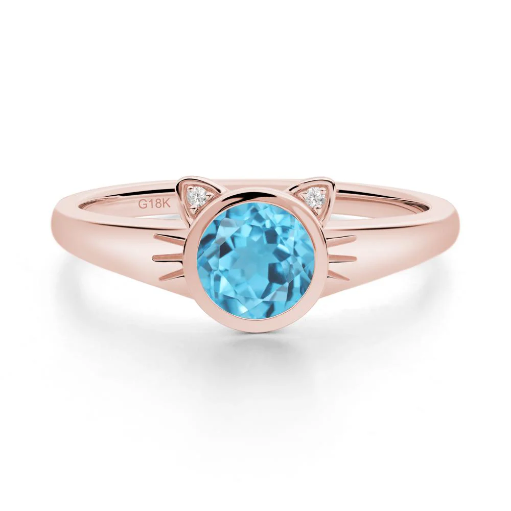 Round Swiss Blue Topaz Cat Ear Ring - Image 8