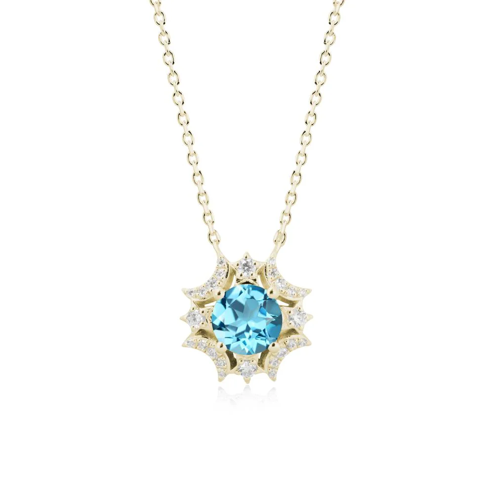 Round Swiss Blue Topaz Celestial Star Pendant Necklace