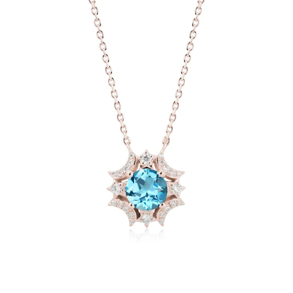 Round Swiss Blue Topaz Celestial Star Pendant Necklace - Image 2