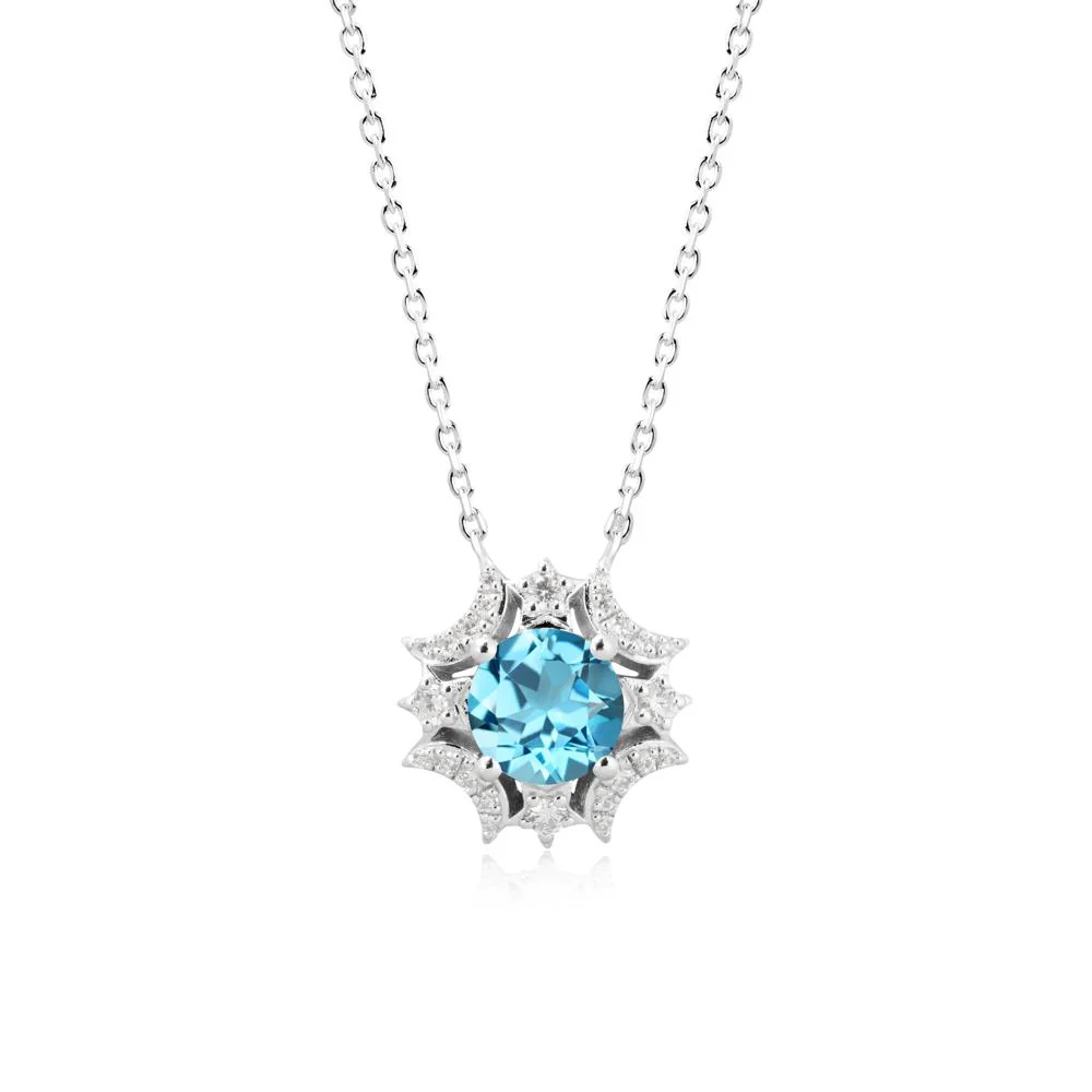 Round Swiss Blue Topaz Celestial Star Pendant Necklace - Image 3