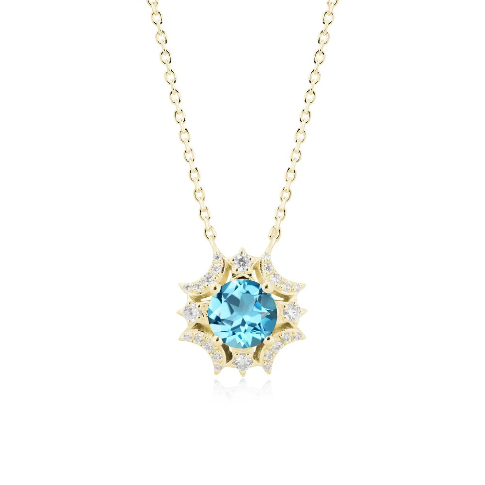 Round Swiss Blue Topaz Celestial Star Pendant Necklace - Image 6
