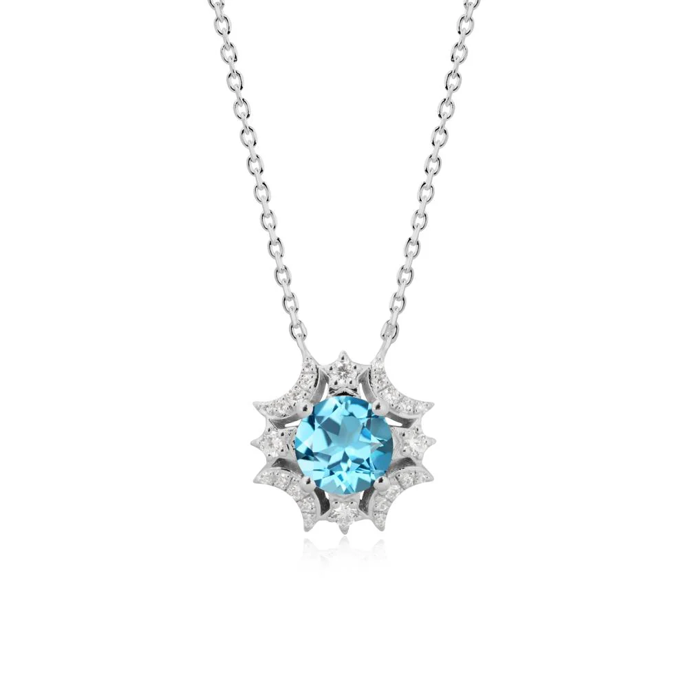 Round Swiss Blue Topaz Celestial Star Pendant Necklace - Image 8