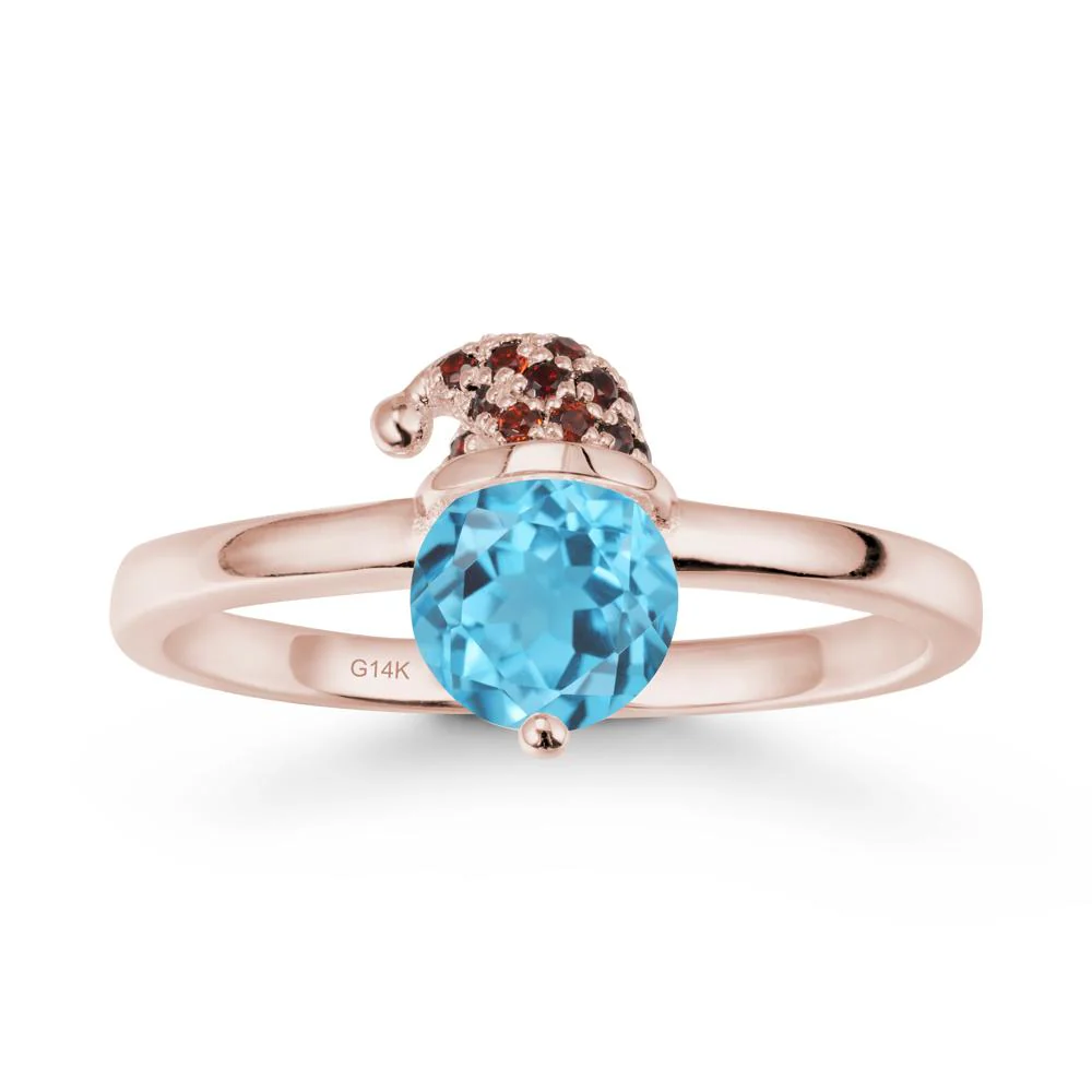 Round Swiss Blue Topaz Creative Ring In 14K Rose Gold - Image 2