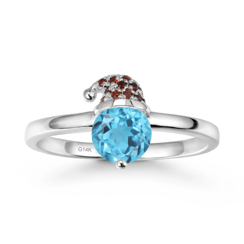 Round Swiss Blue Topaz Creative Ring In 14K Rose Gold - Image 3