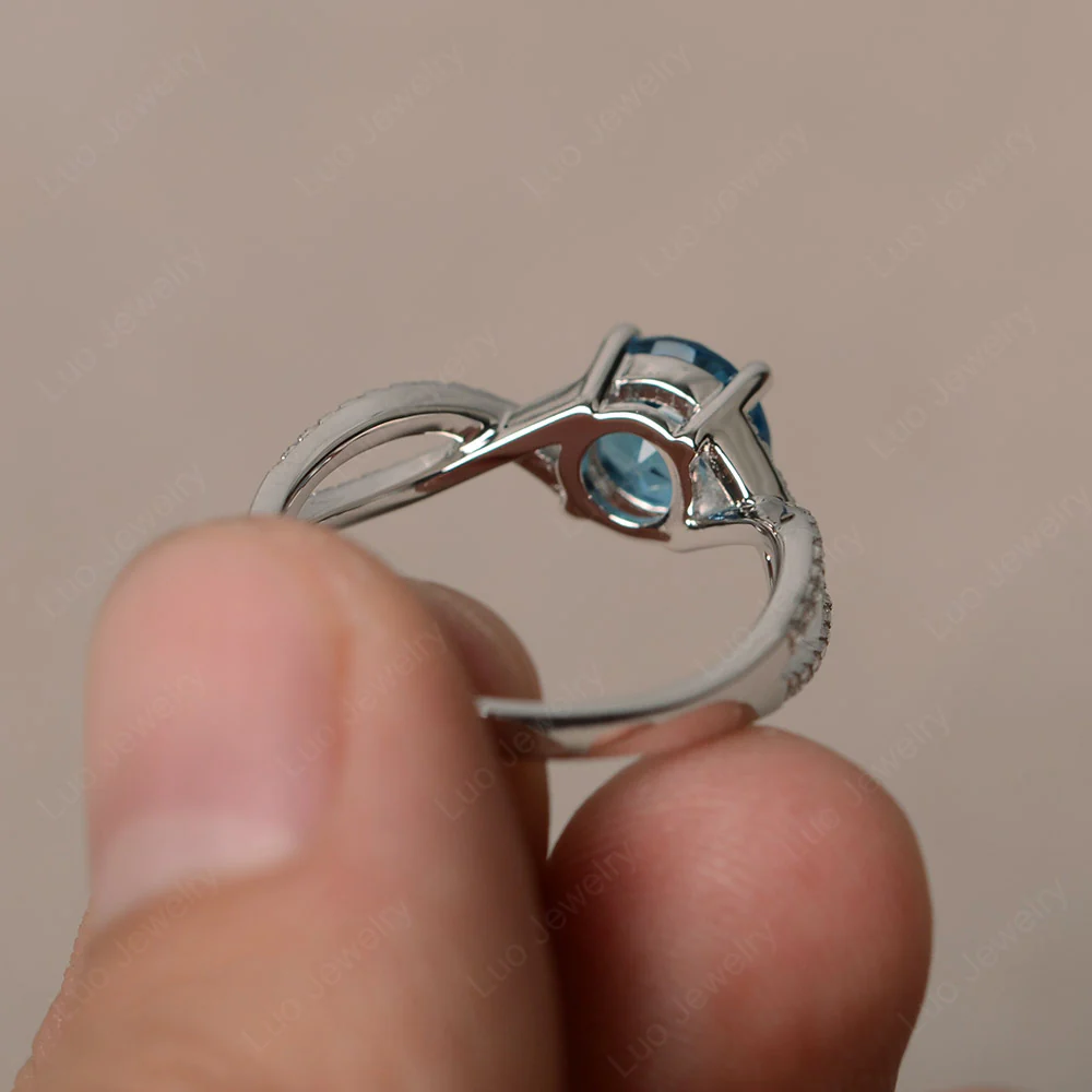 Round Swiss Blue Topaz Twisted Engagement Ring - Image 2