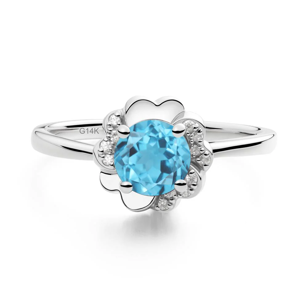 Round Swiss Blue Topaz Floral Engagement Ring