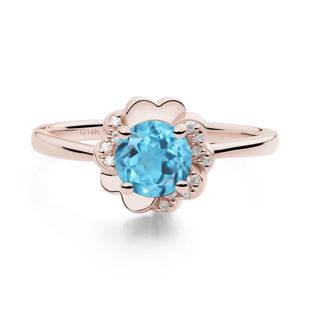 Round Swiss Blue Topaz Floral Engagement Ring - Image 4