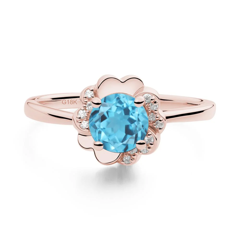 Round Swiss Blue Topaz Floral Engagement Ring - Image 6