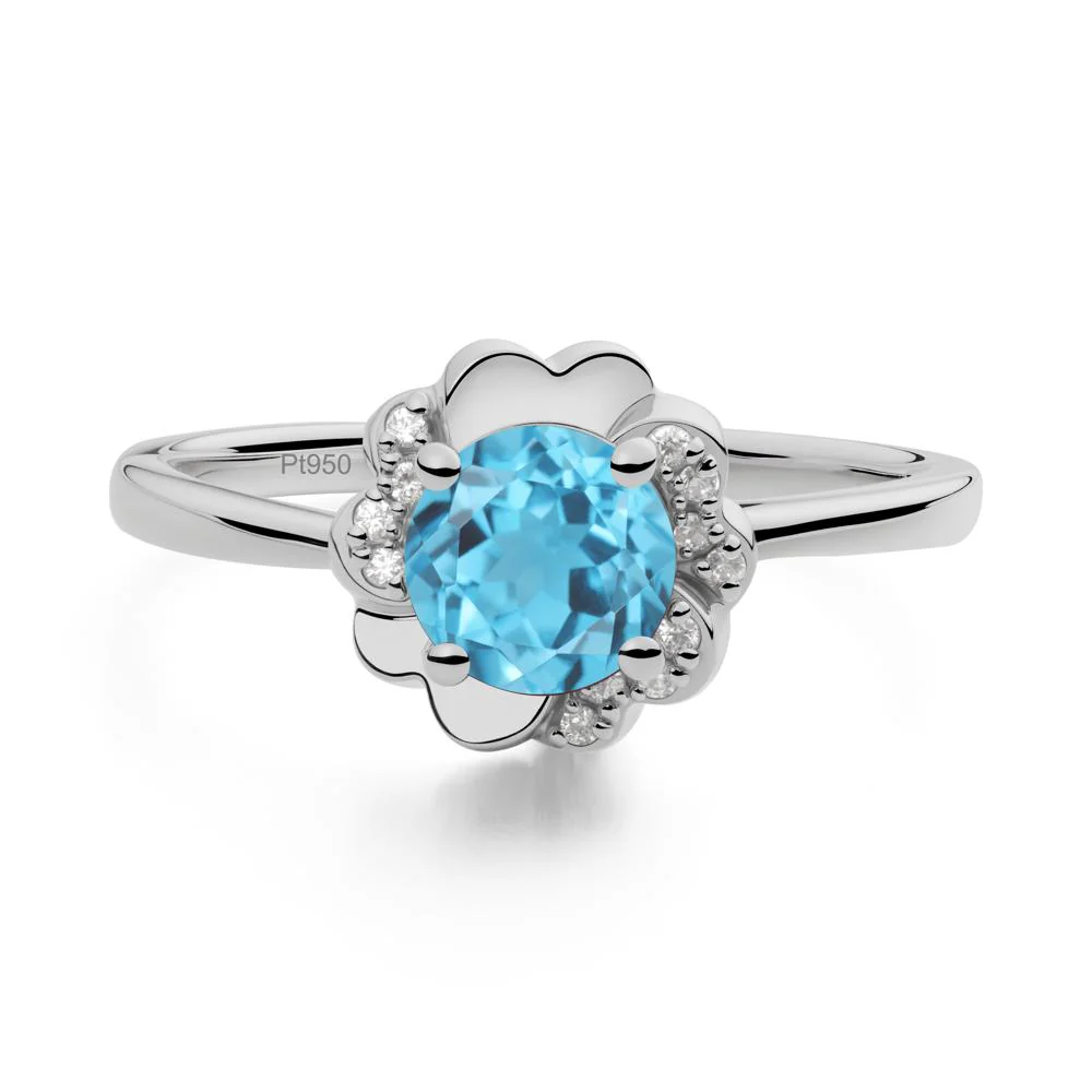 Round Swiss Blue Topaz Floral Engagement Ring - Image 7
