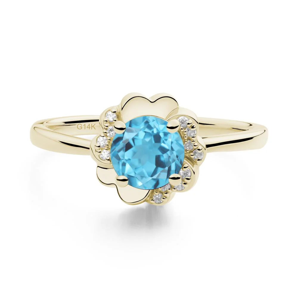 Round Swiss Blue Topaz Floral Engagement Ring - Image 8