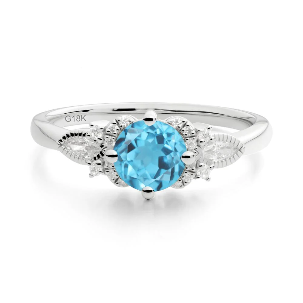 Round Swiss Blue Topaz Floral Statement Ring - Image 2