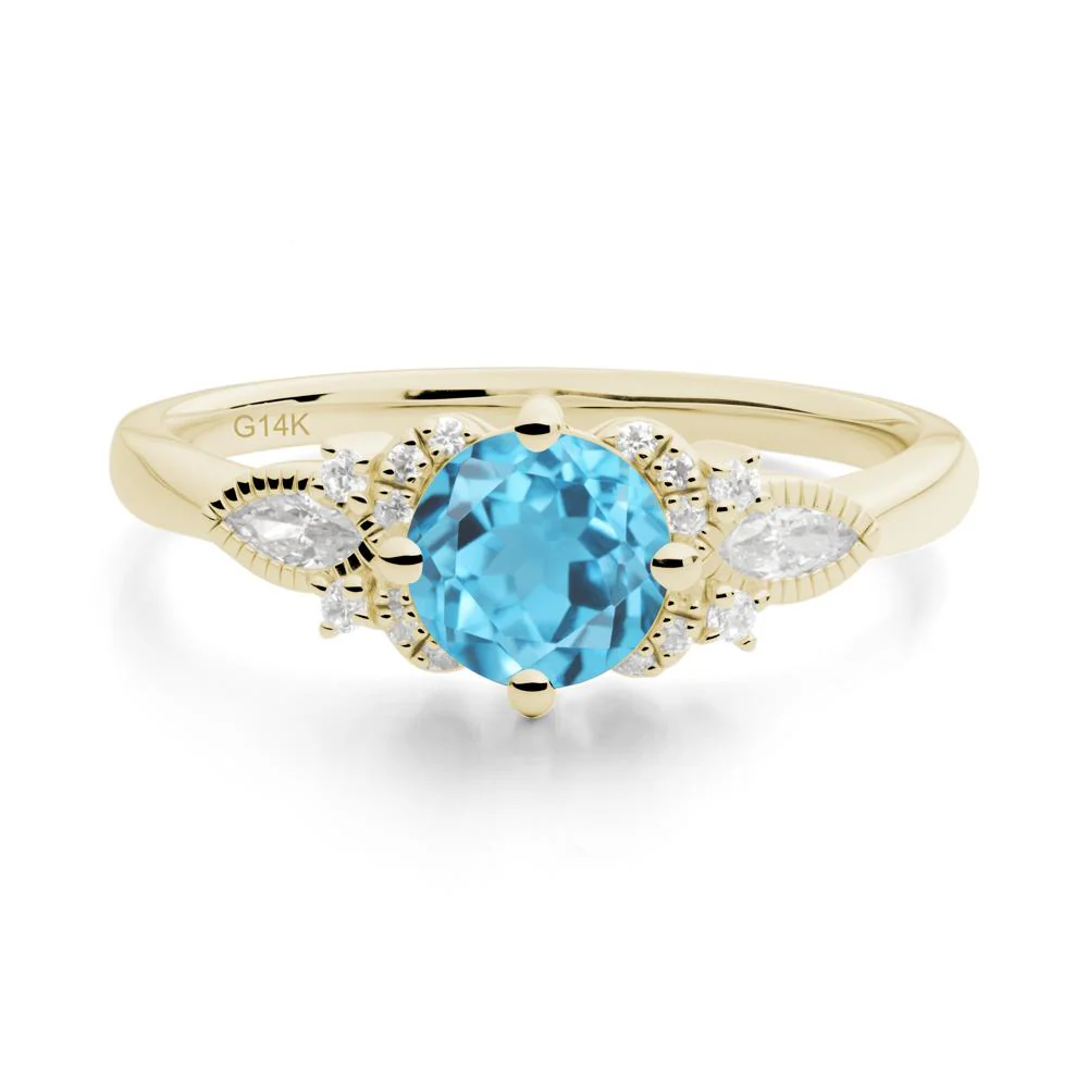 Round Swiss Blue Topaz Floral Statement Ring - Image 3