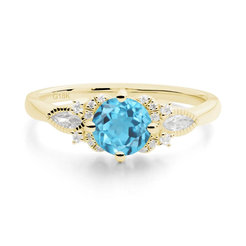 Round Swiss Blue Topaz Floral Statement Ring - Image 4