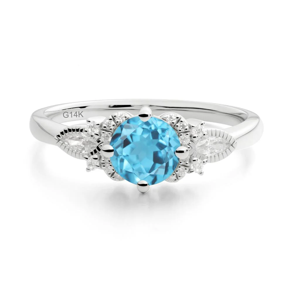Round Swiss Blue Topaz Floral Statement Ring - Image 7