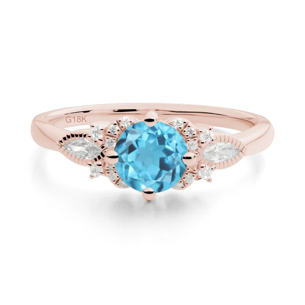 Round Swiss Blue Topaz Floral Statement Ring - Image 9