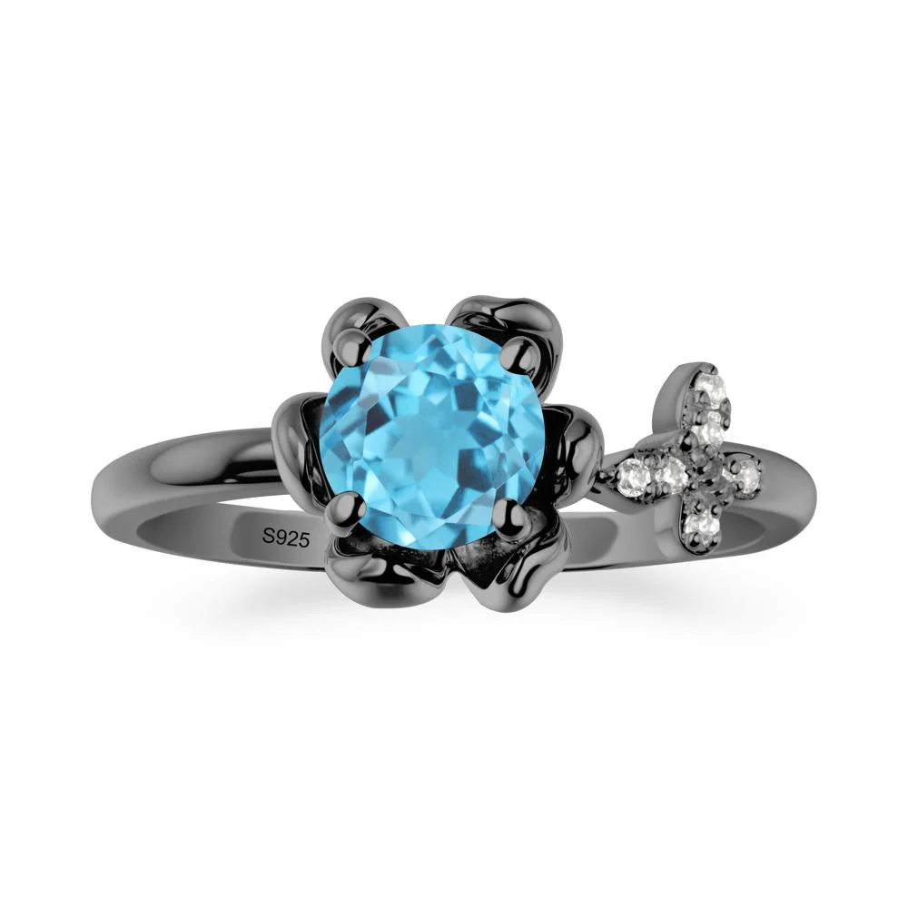Round Swiss Blue Topaz Petal Halo Ring