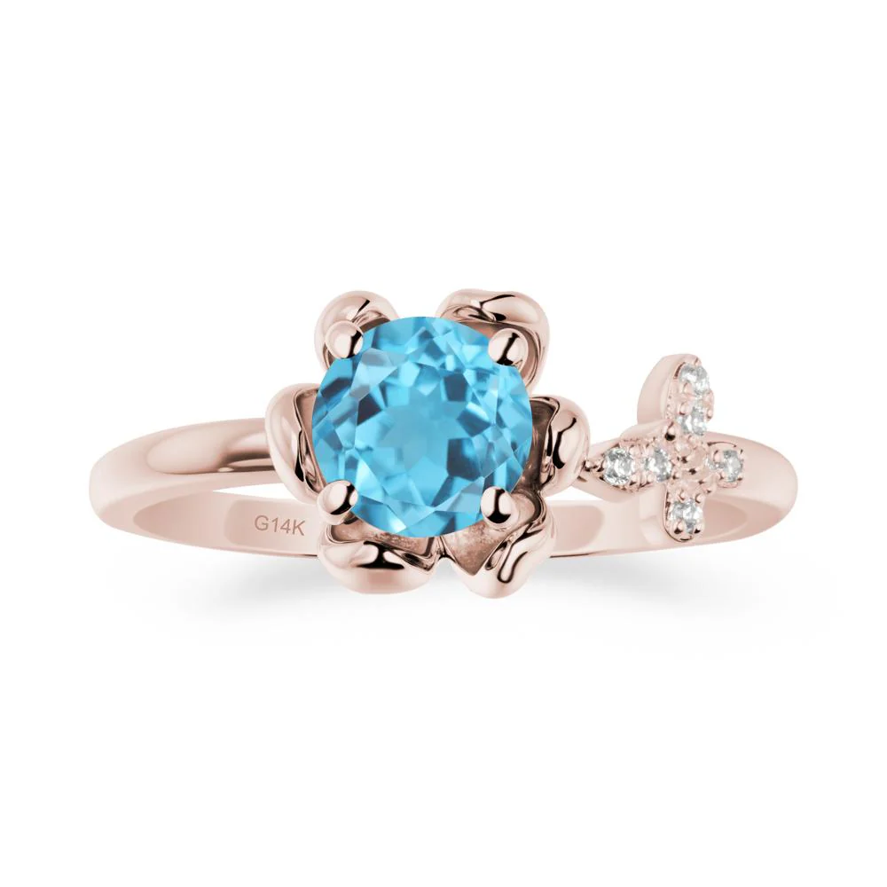 Round Swiss Blue Topaz Petal Halo Ring - Image 2