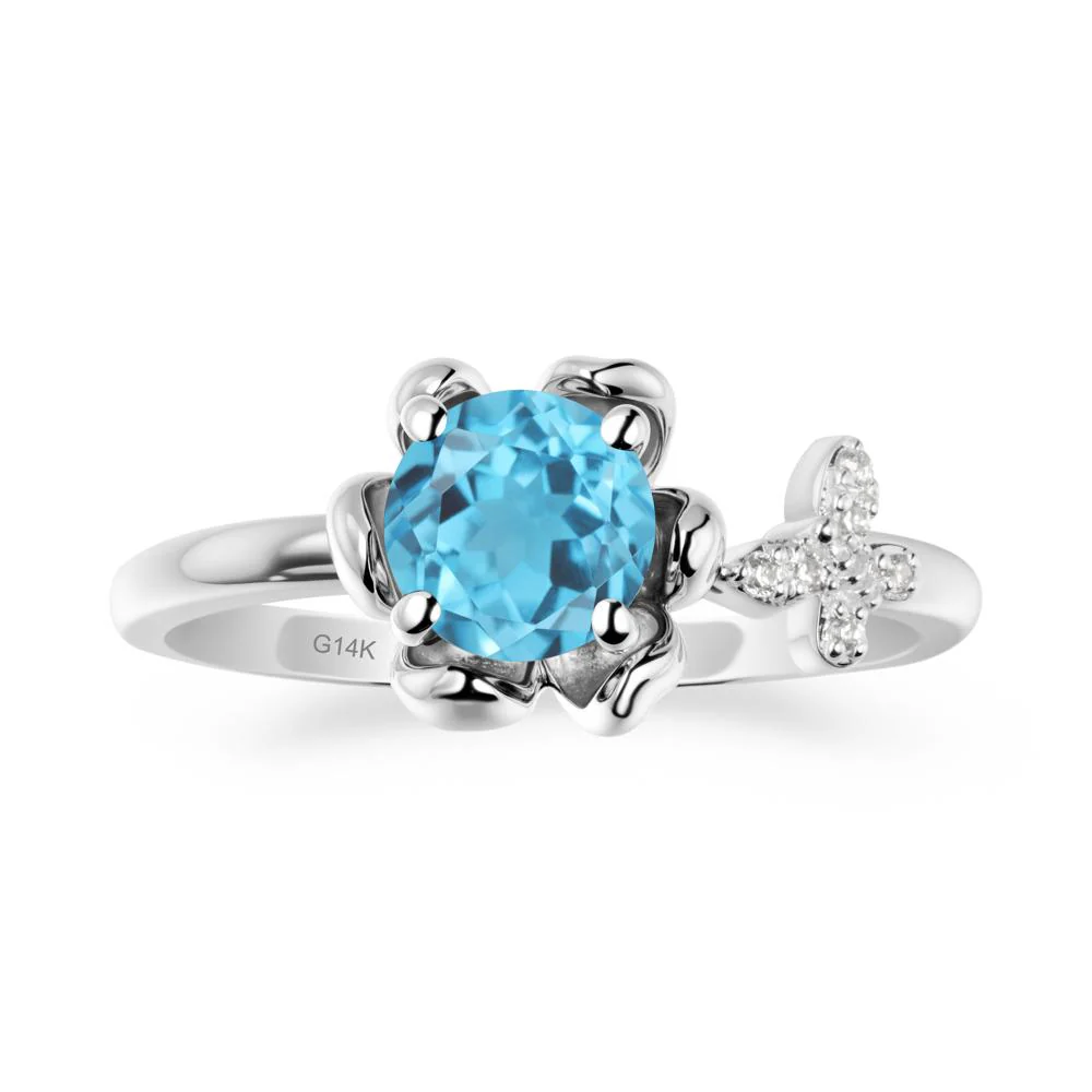 Round Swiss Blue Topaz Petal Halo Ring - Image 3