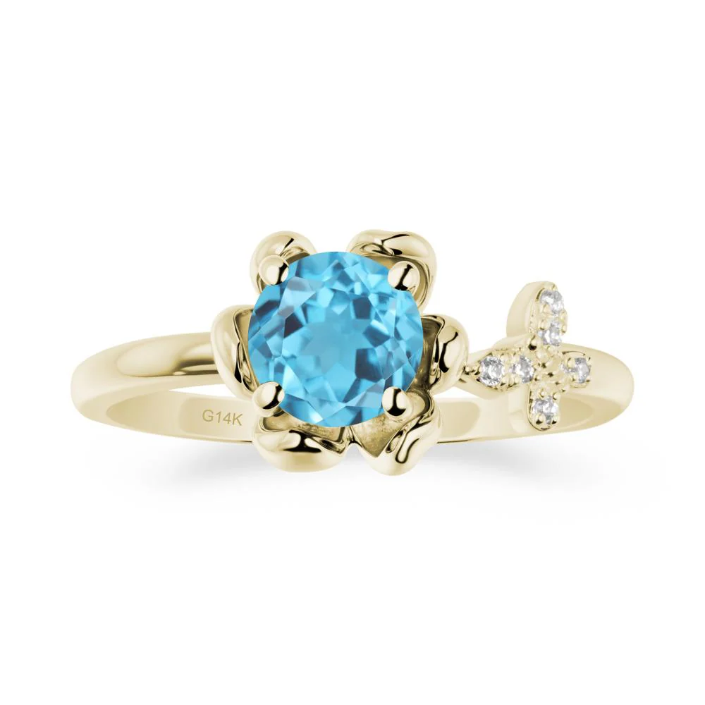Round Swiss Blue Topaz Petal Halo Ring - Image 4