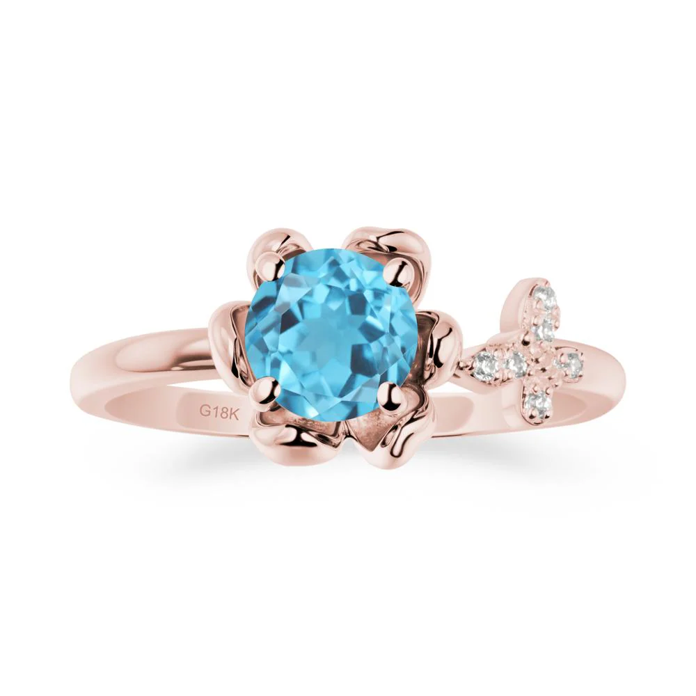 Round Swiss Blue Topaz Petal Halo Ring - Image 5