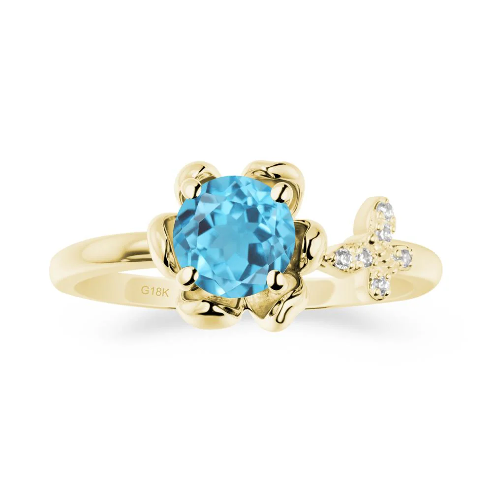 Round Swiss Blue Topaz Petal Halo Ring - Image 7