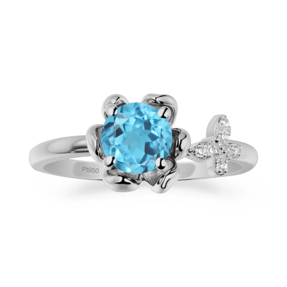 Round Swiss Blue Topaz Petal Halo Ring - Image 8