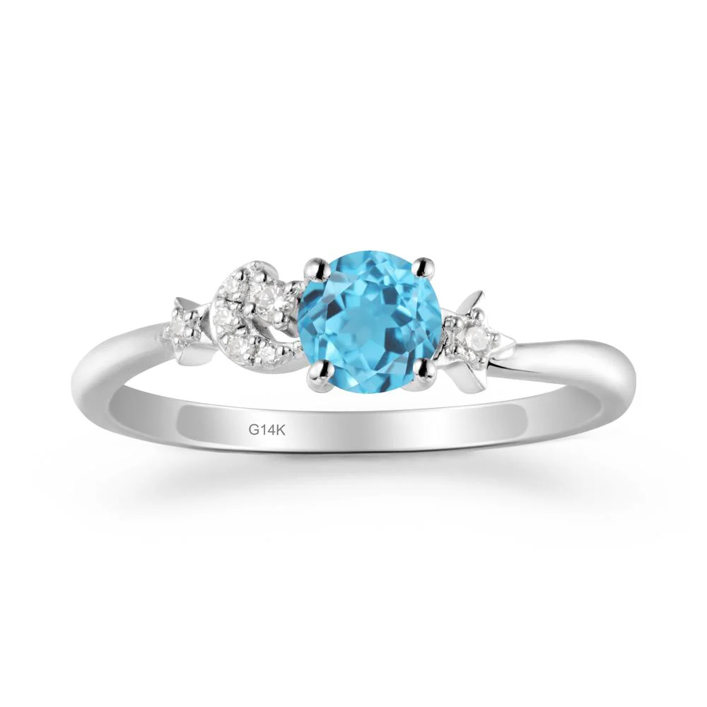 Round Swiss Blue Topaz Ring with Moon and Pentacle - Image 3