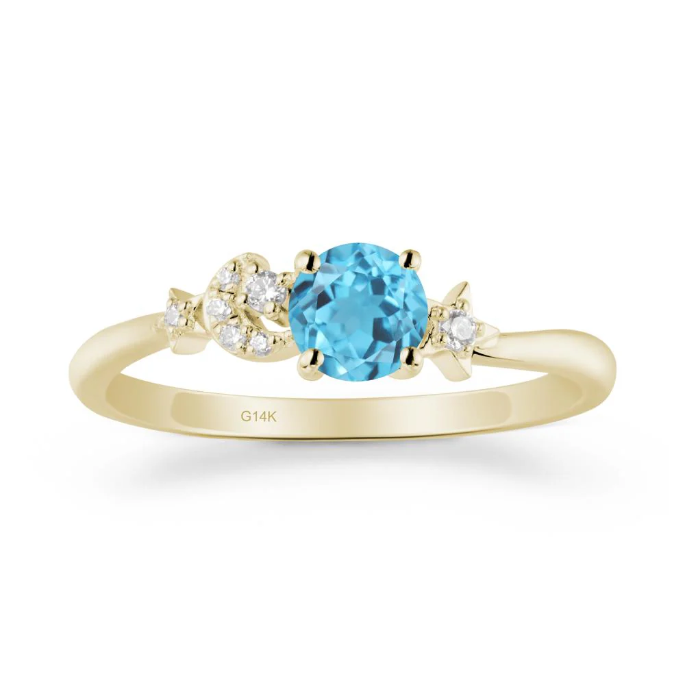 Round Swiss Blue Topaz Ring with Moon and Pentacle - Image 4