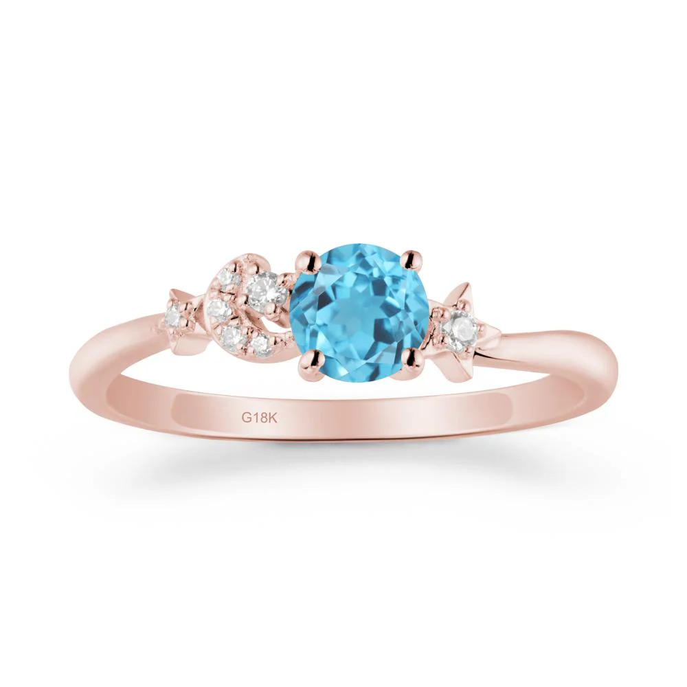 Round Swiss Blue Topaz Ring with Moon and Pentacle - Image 5