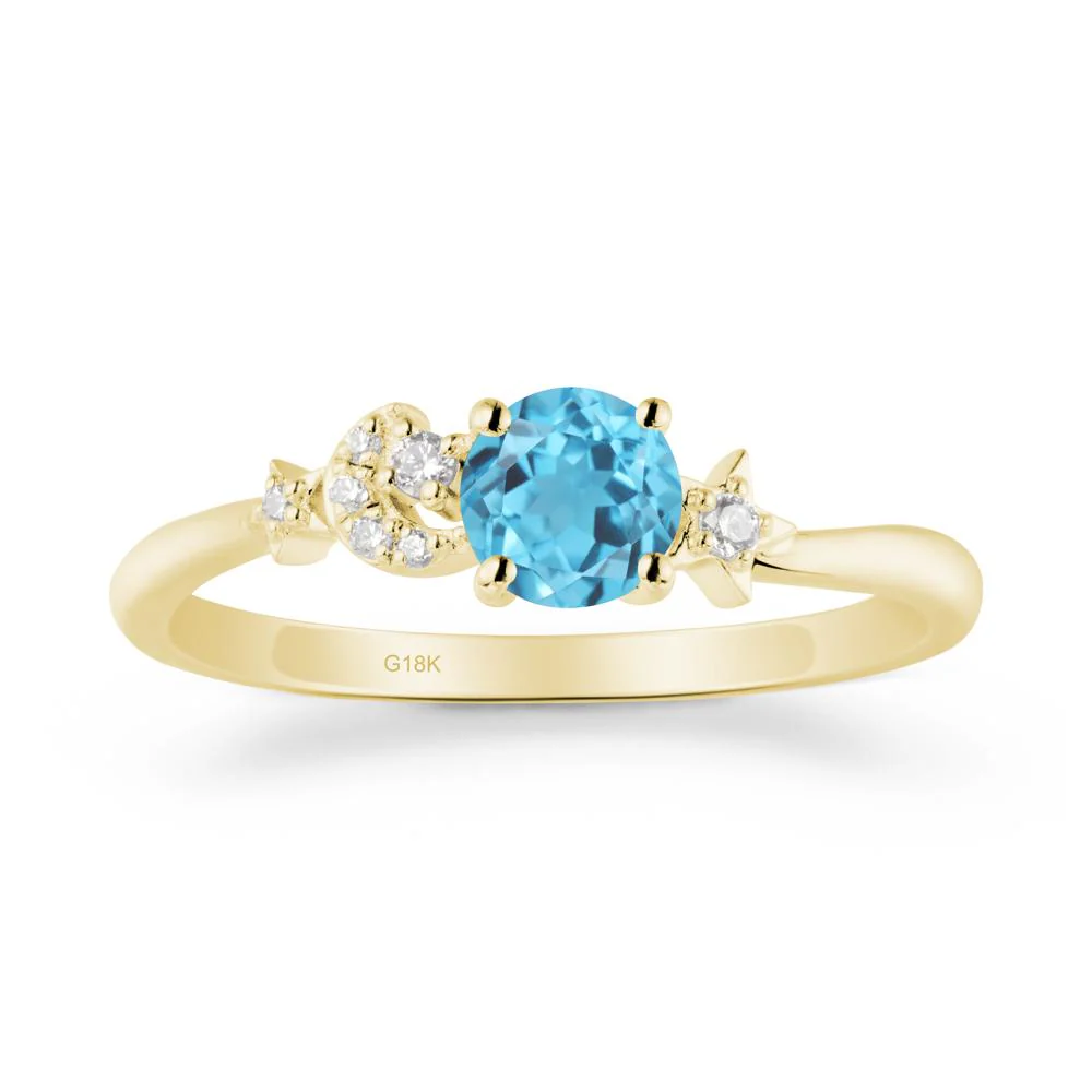 Round Swiss Blue Topaz Ring with Moon and Pentacle - Image 7
