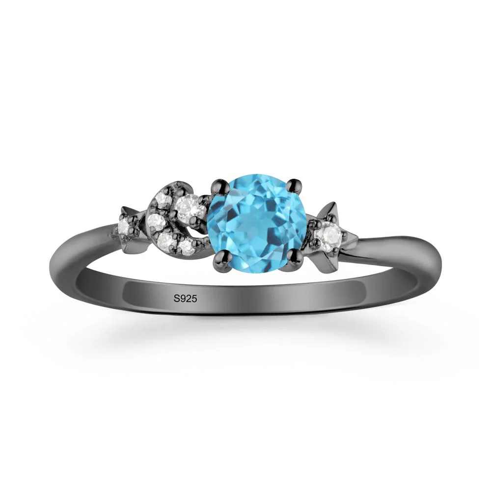 Round Swiss Blue Topaz Ring with Moon and Pentacle - Image 8