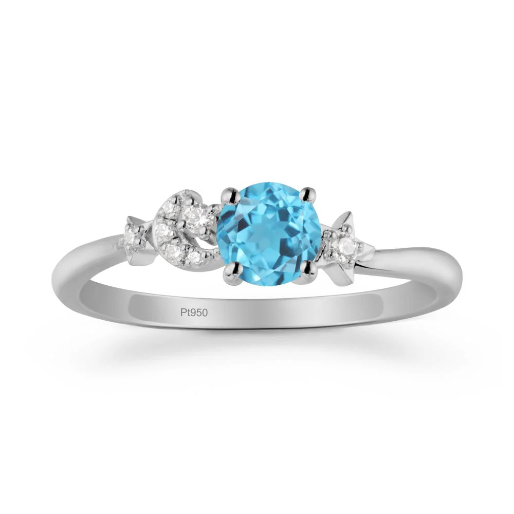 Round Swiss Blue Topaz Ring with Moon and Pentacle - Image 9