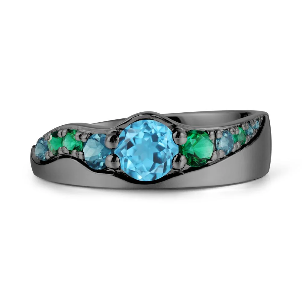 Round Swiss Blue Topaz Ring with Wave Band - Image 8