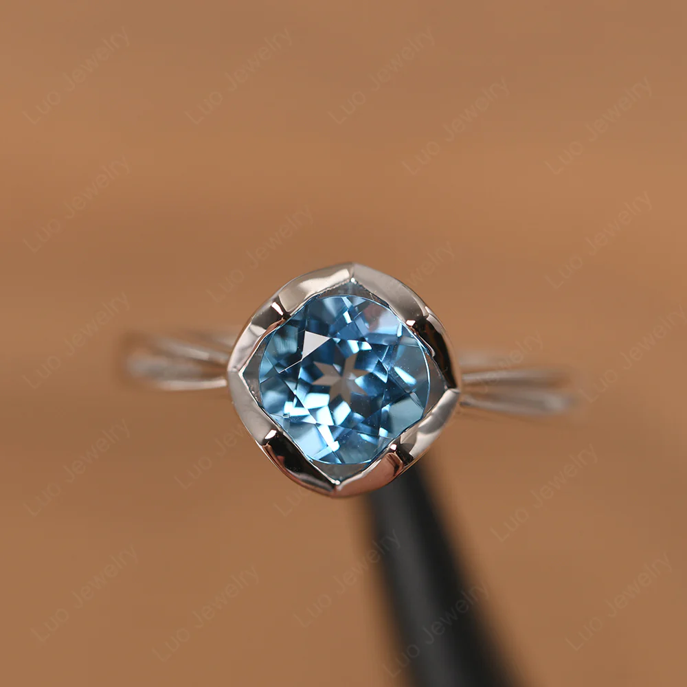Round Swiss Blue Topaz Solitaire Ring