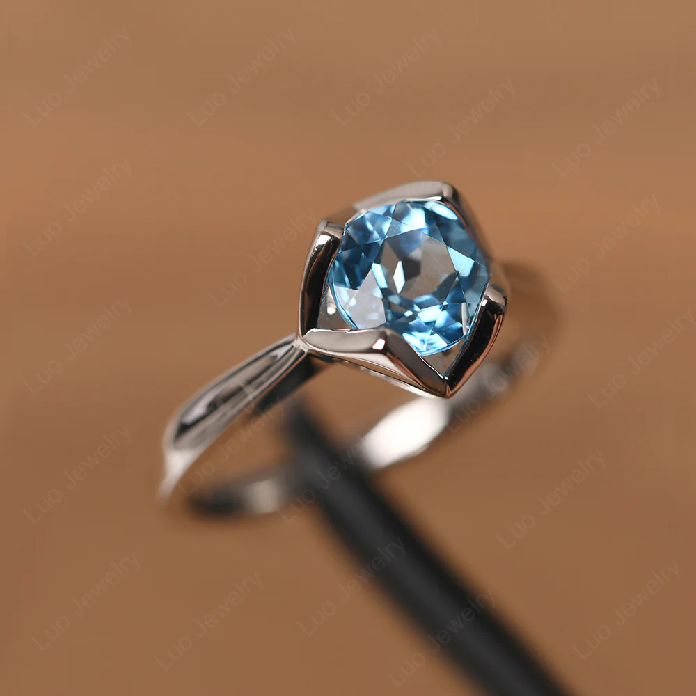 Round Swiss Blue Topaz Solitaire Ring - Image 2