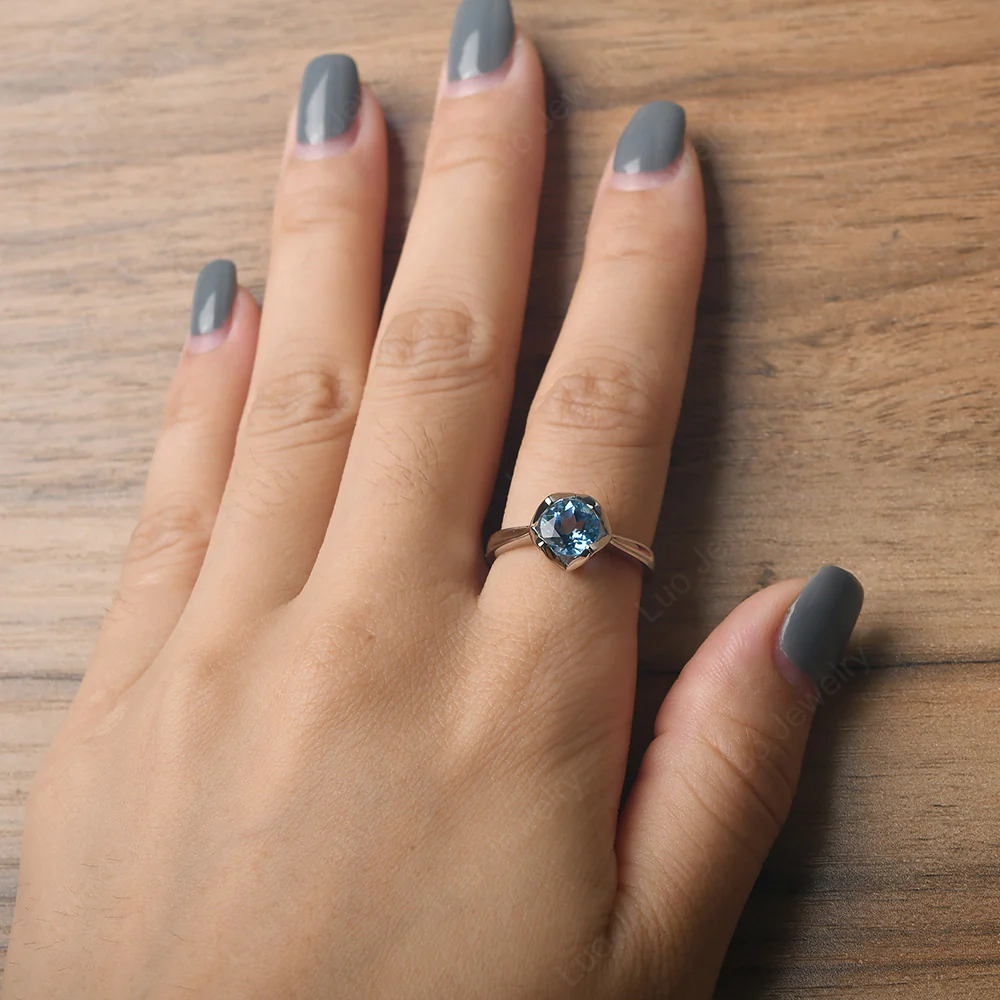Round Swiss Blue Topaz Solitaire Ring - Image 5