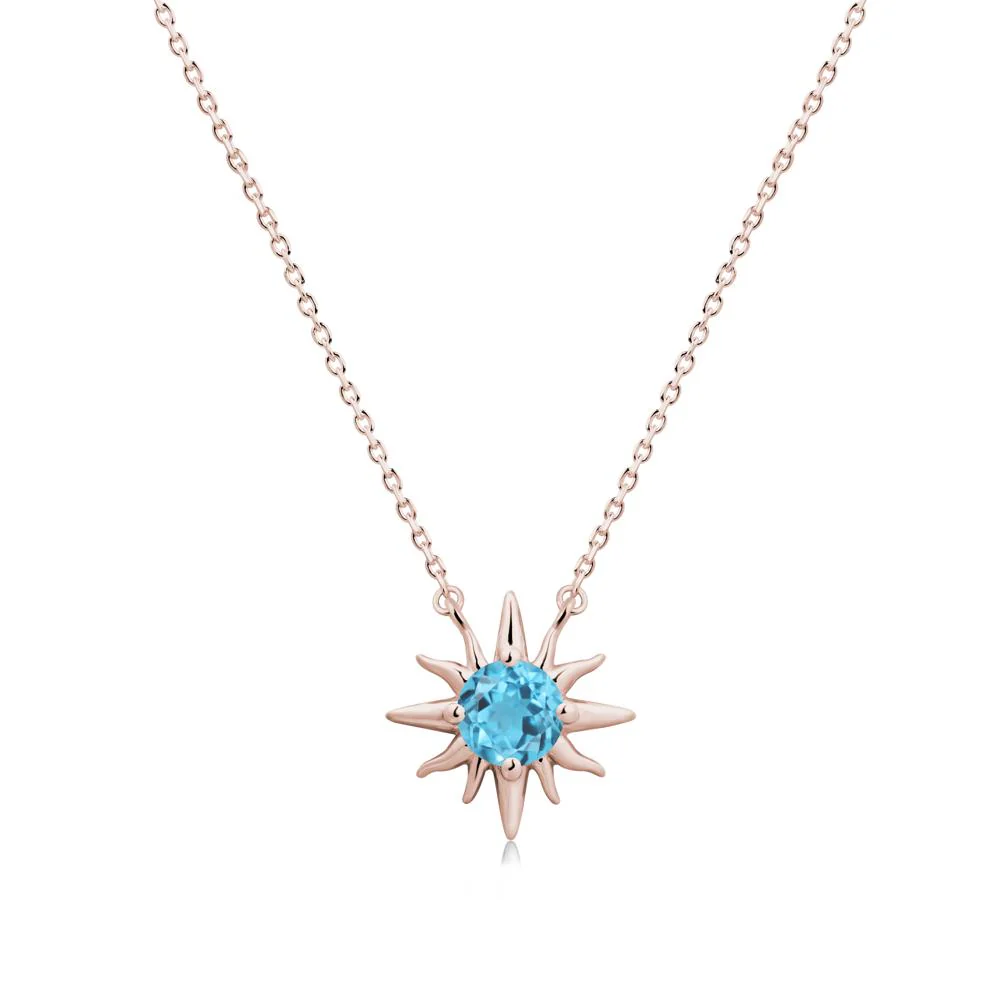 Round Swiss Blue Topaz Sun Pendant Necklace - Image 2