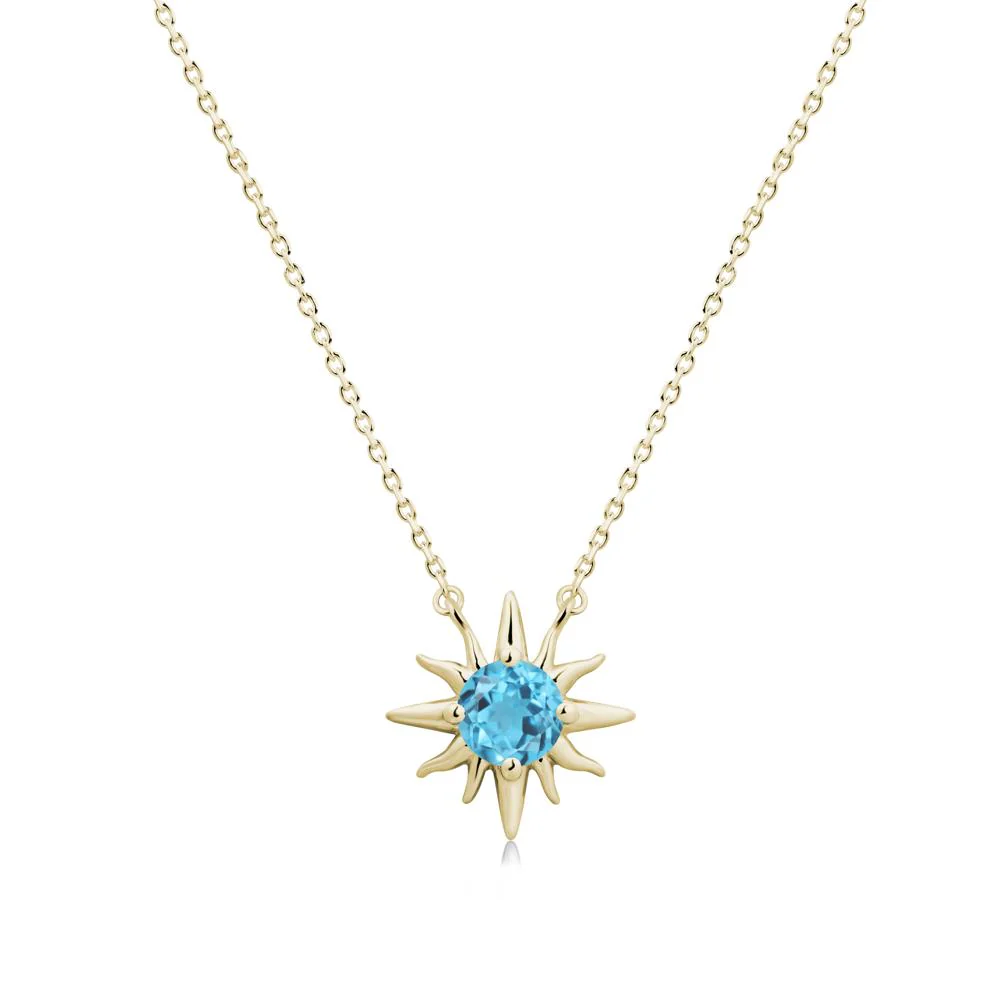 Round Swiss Blue Topaz Sun Pendant Necklace - Image 4