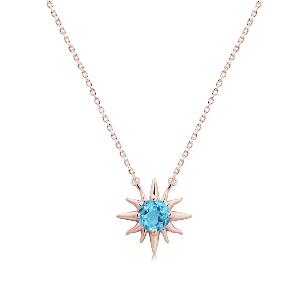 Round Swiss Blue Topaz Sun Pendant Necklace - Image 5