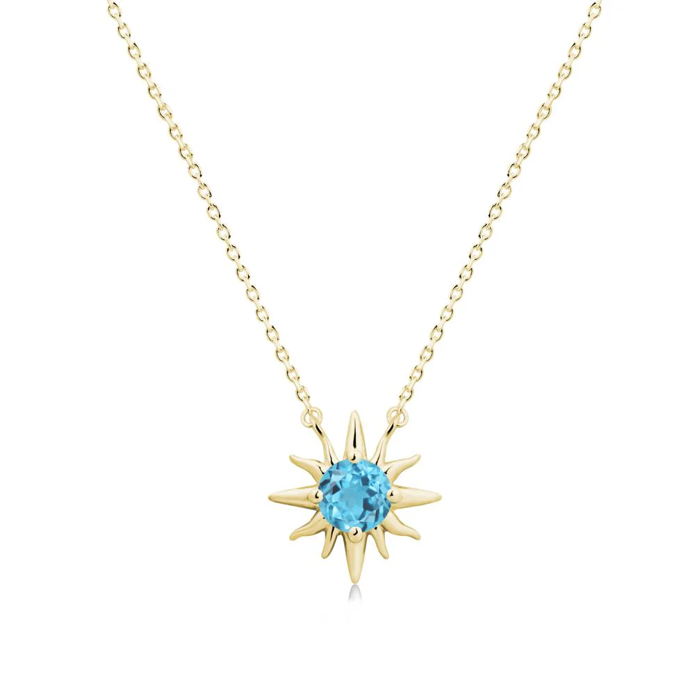 Round Swiss Blue Topaz Sun Pendant Necklace - Image 7